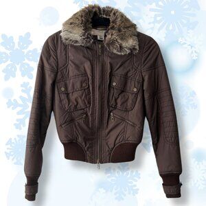 🤎 Karen Millen Brown Lightweight Jacket | Removable Faux Fur Collar